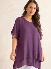 Evans Purple Double Layer Angel Sleeve Top - Image 1 of 5