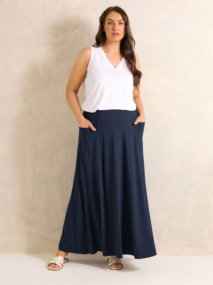 Evans Blue Jersey Pocket Midaxi Skirt - Image 1 of 5 Evans Blue Jersey Pocket Midaxi Skirt - Image 1 of 5