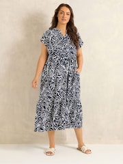 Evans Blue Tiered Slub Cotton Dress - Image 1 of 5
