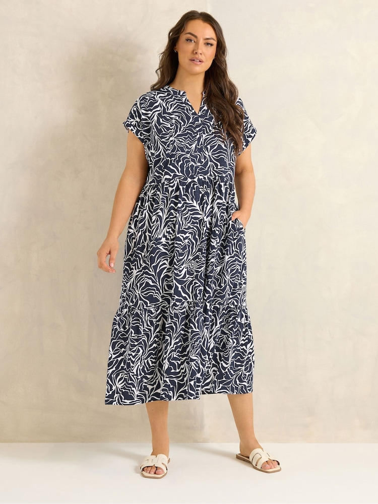 Evans Blue Tiered Slub Cotton Dress - Image 1 of 5
