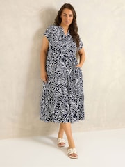 Evans Blue Tiered Slub Cotton Dress - Image 2 of 5