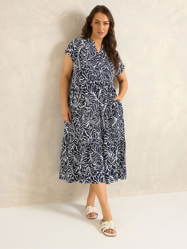 Evans Blue Tiered Slub Cotton Dress - Image 2 of 5