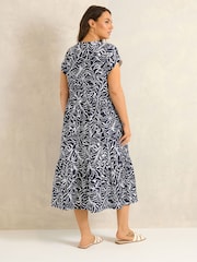 Evans Blue Tiered Slub Cotton Dress - Image 3 of 5