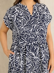 Evans Blue Tiered Slub Cotton Dress - Image 4 of 5