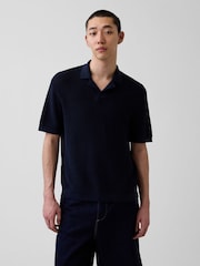 Azul marino - Gap Linen-Blend Knitted Polo Shirt - Imagen 1 de 4
