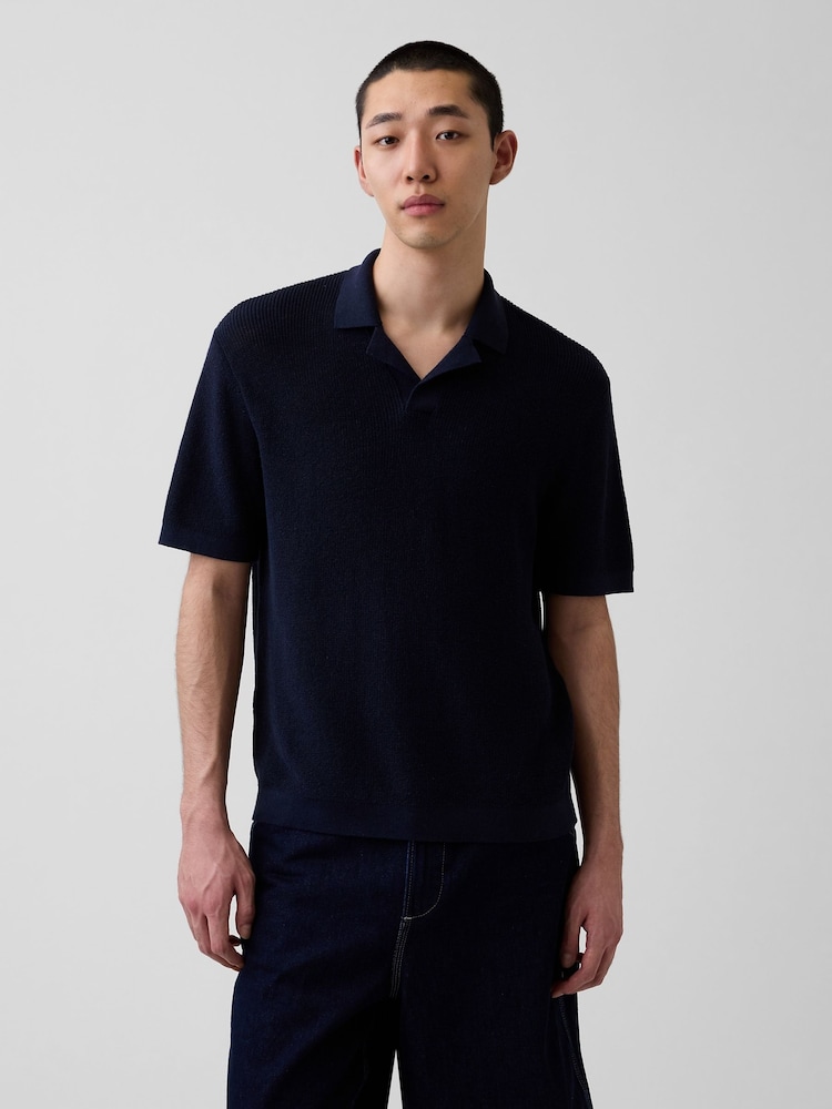 Azul marino - Gap Linen-Blend Knitted Polo Shirt - Imagen 1 de 4