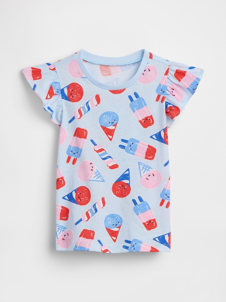 Gap Blue Print Flutter Sleeve T-Shirt (6mths-5yrs) - Image 1 of 3