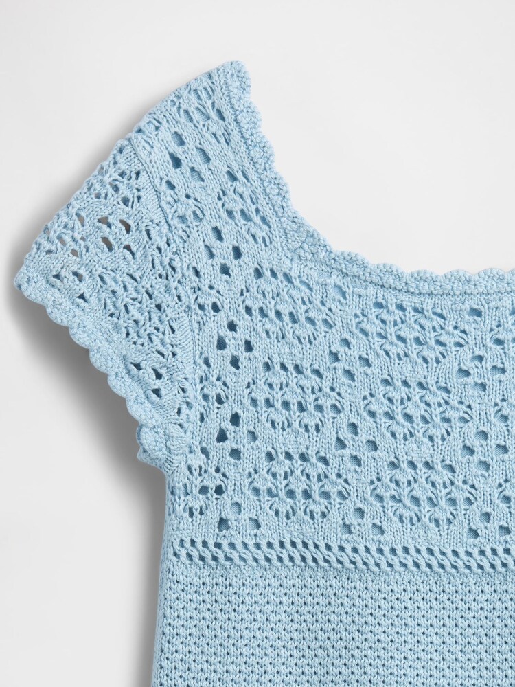 Gap Light Blue Crochet Knitted Dress (4-13yrs) - Image 4 of 4