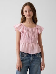 Gap Pink Flutter-Sleeve Button-Front Top (4-13yrs) - Image 1 of 5