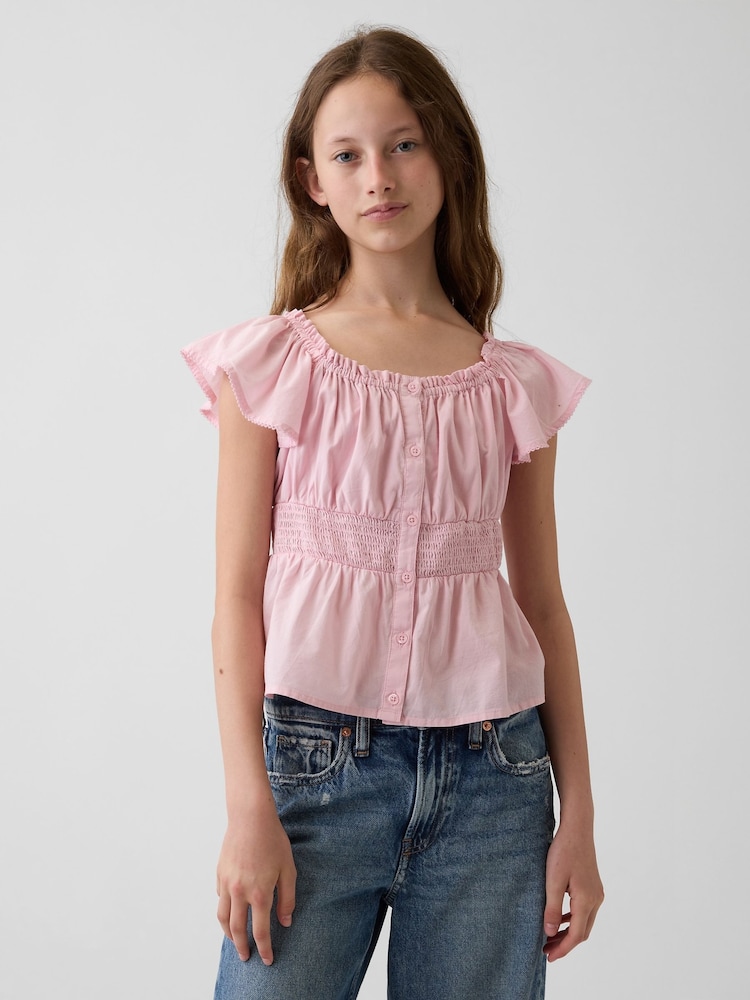Gap Pink Flutter-Sleeve Button-Front Top (4-13yrs) - Image 1 of 5