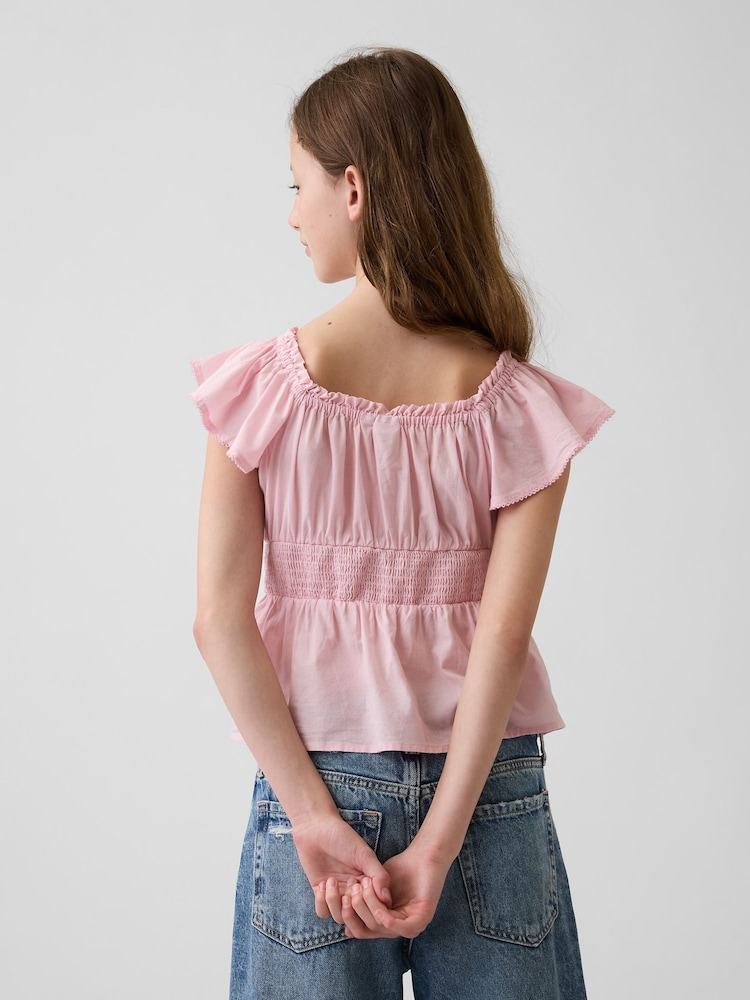 Gap Pink Flutter-Sleeve Button-Front Top (4-13yrs) - Image 2 of 5