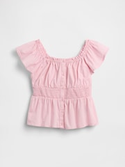 Gap Pink Flutter-Sleeve Button-Front Top (4-13yrs) - Image 4 of 5