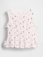 Gap White Floral Crinkle Knit Bow Sleeveless Top (6mths-5yrs) - Image 2 of 4