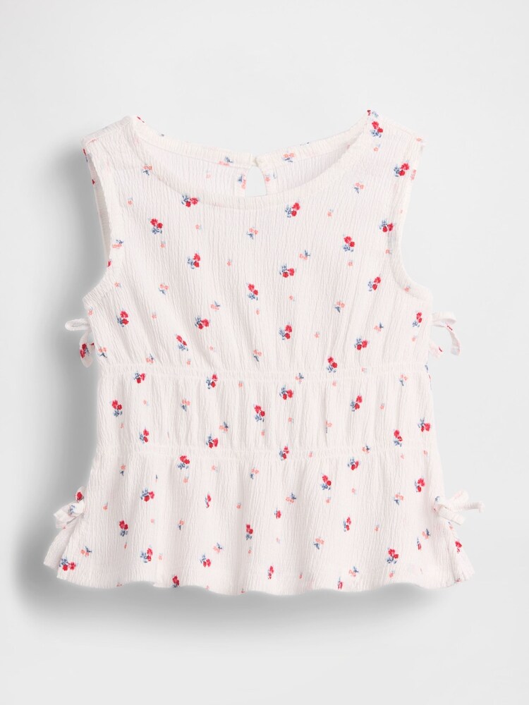 Gap White Floral Crinkle Knit Bow Sleeveless Top (6mths-5yrs) - Image 2 of 4