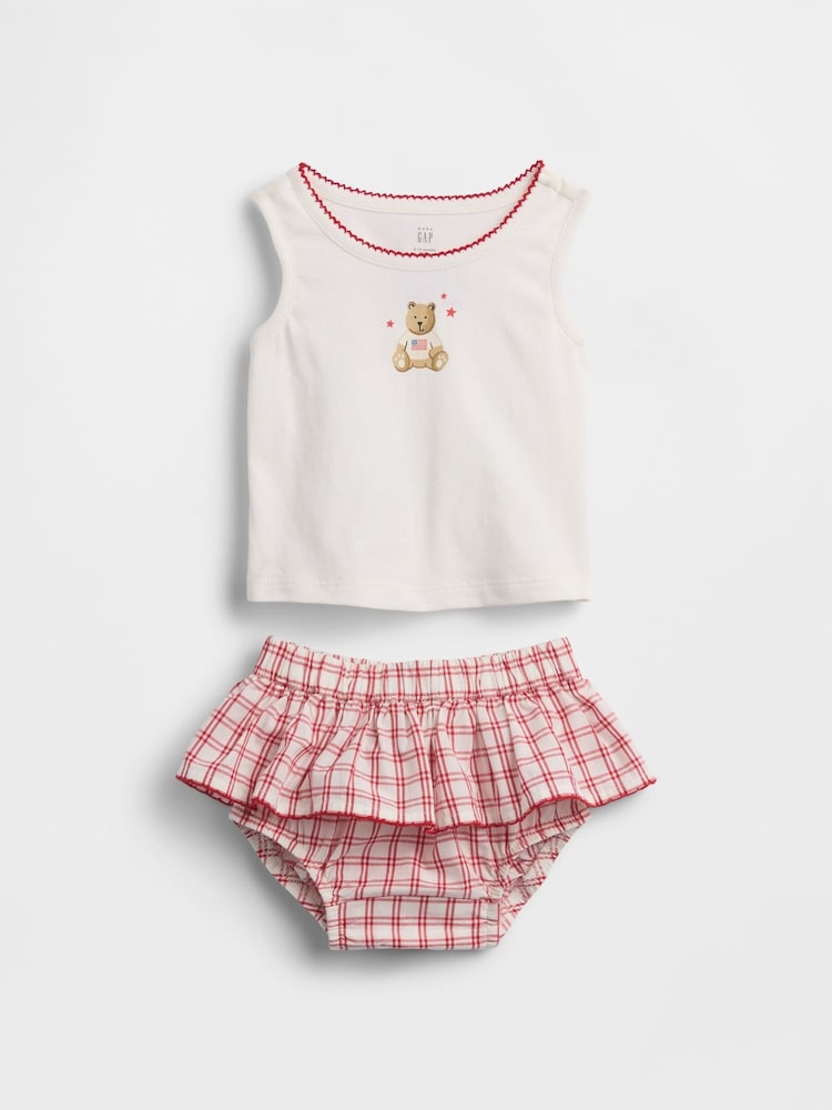 Gap Red/White Brannan Bear Vest and Check Skort Set (0-24mths) - Image 1 of 3