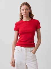 Gap Red Pointelle Crew Neck Short Sleeve T-Shirt - Image 1 of 3