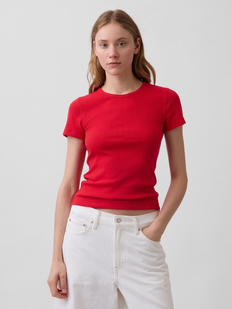 Gap Red Pointelle Crew Neck Short Sleeve T-Shirt - Image 1 of 3