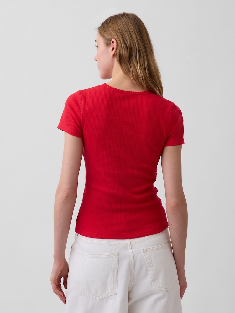 Gap Red Pointelle Crew Neck Short Sleeve T-Shirt - Image 2 of 3