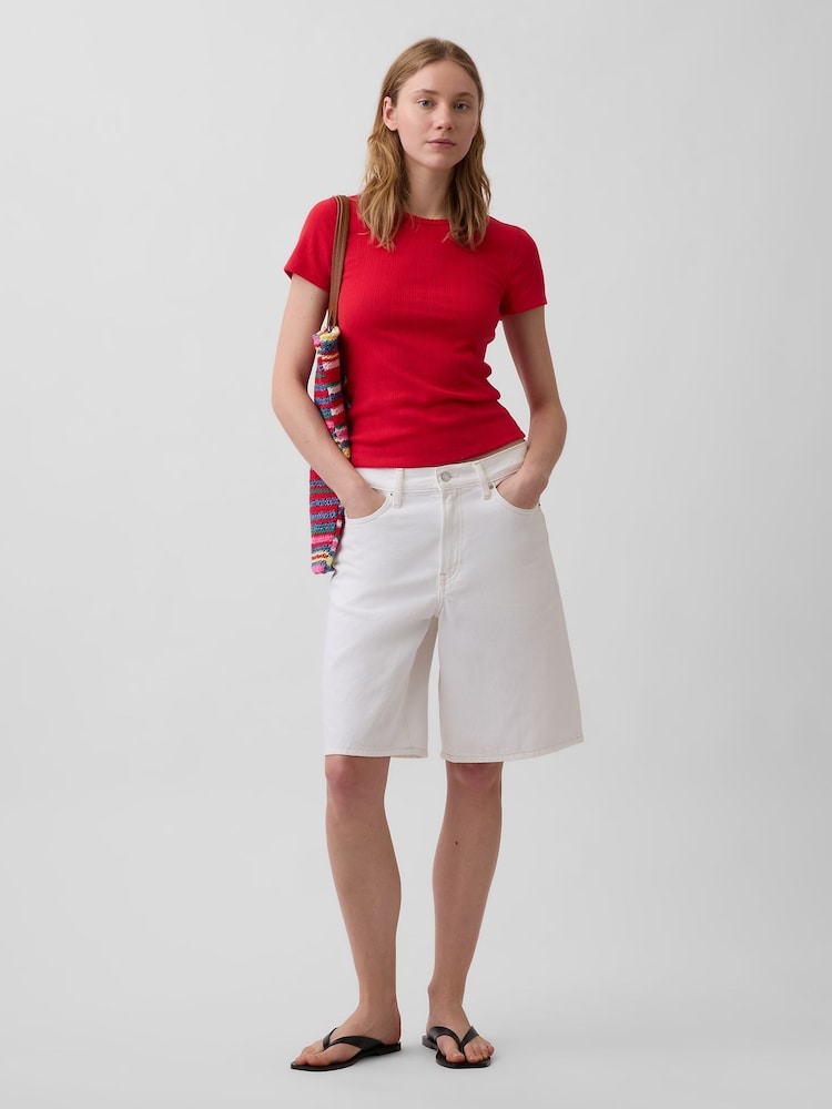 Gap Red Pointelle Crew Neck Short Sleeve T-Shirt - Image 3 of 3