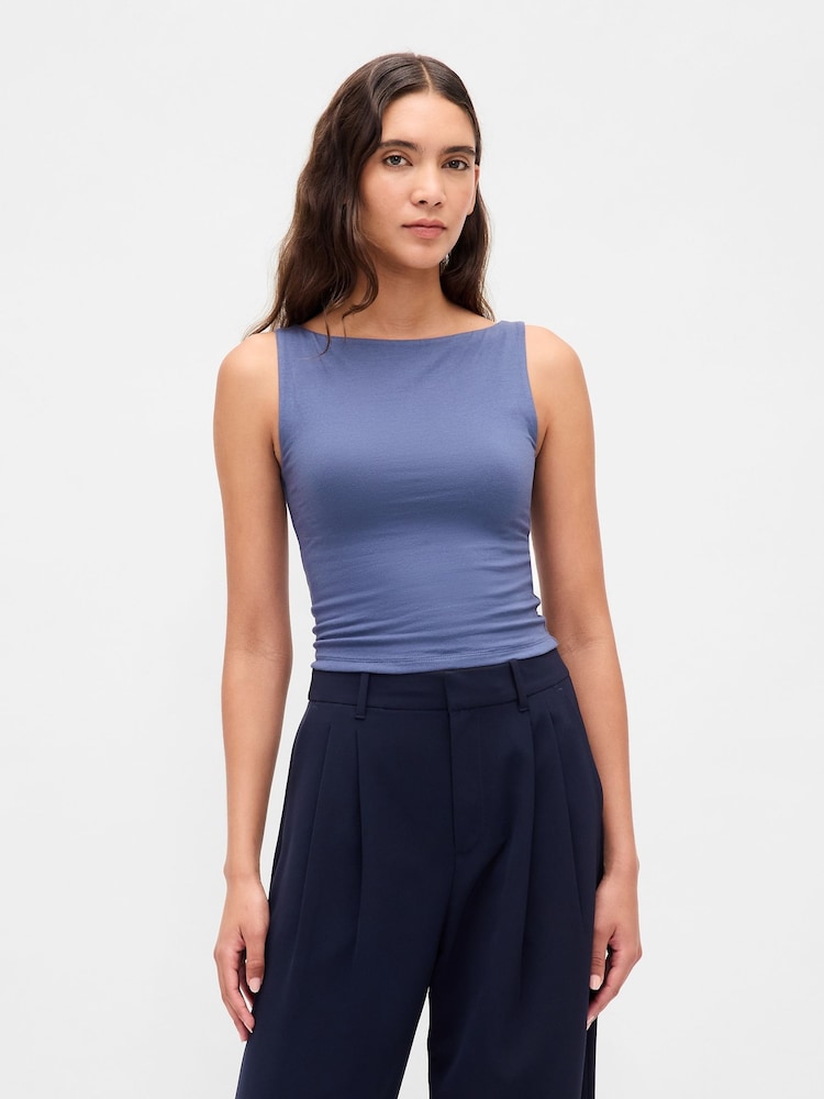 Gap Blue CloseKnit Jersey Boatneck Crop Vest - Image 1 of 3