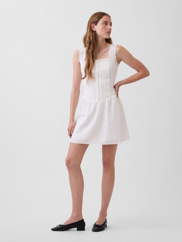 Gap White Pintuck Drop-Waist Mini Dress - Image 1 of 4