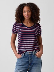 Gap Blue/Red stripe Favourite V-Neck Short Sleeve T-Shirt - Image 1 of 5