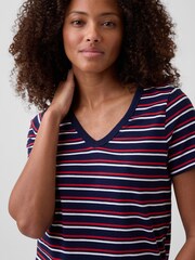 Gap Blue/Red stripe Favourite V-Neck Short Sleeve T-Shirt - Image 4 of 5