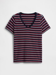 Gap Blue/Red stripe Favourite V-Neck Short Sleeve T-Shirt - Image 5 of 5