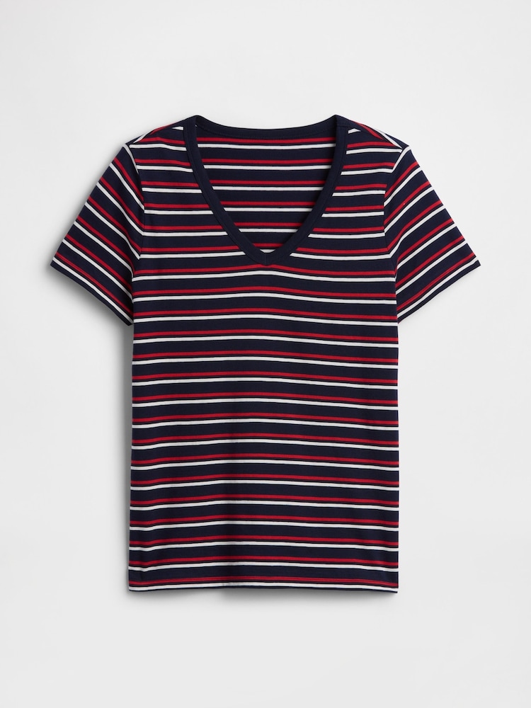 Gap Blue/Red stripe Favourite V-Neck Short Sleeve T-Shirt - Image 5 of 5