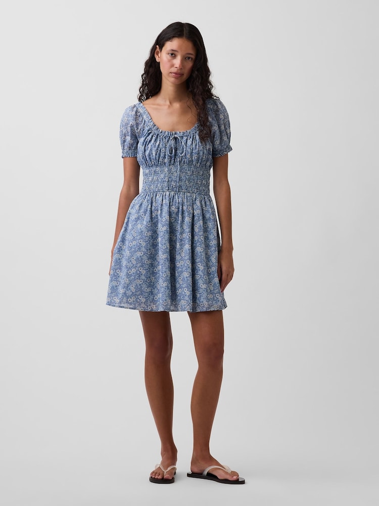 Gap Blue Floral Smocked-Waist Mini Dress - Image 1 of 4