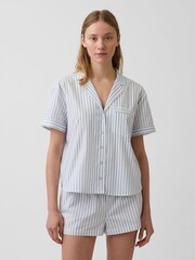 Gap Blue Stripe Poplin Pyjama Short Sleeve Shirt - Image 1 of 3