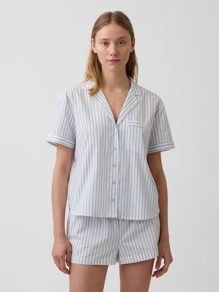 Gap Blue Stripe Poplin Pyjama Short Sleeve Shirt - Image 1 of 3