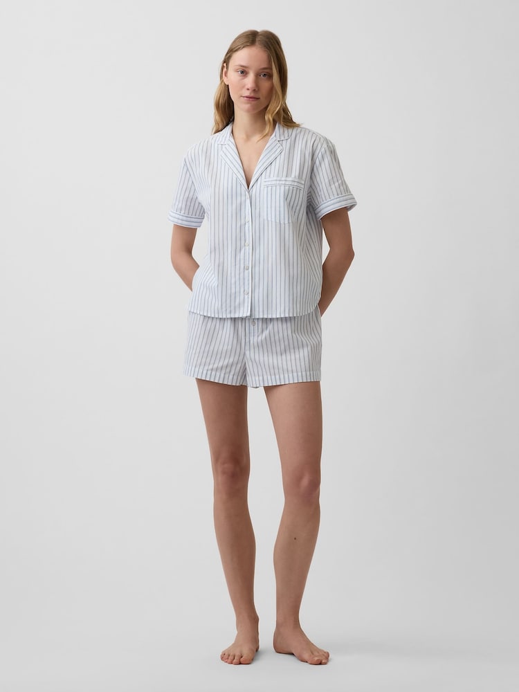 Gap Blue Stripe Poplin Pyjama Short Sleeve Shirt - Image 3 of 3