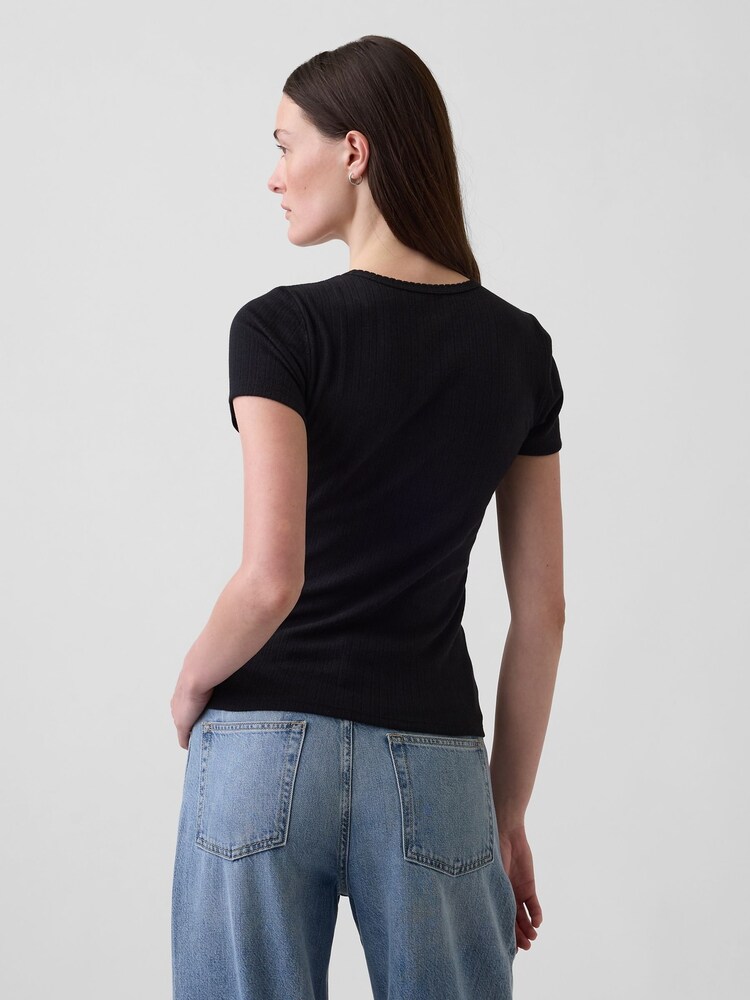 Gap Black Pointelle Crew Neck Short Sleeve T-Shirt - Image 2 of 4