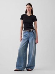 Gap Black Pointelle Crew Neck Short Sleeve T-Shirt - Image 3 of 4