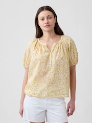 Gap Yellow Floral Oversized Puff Sleeve Top - Image 1 of 5