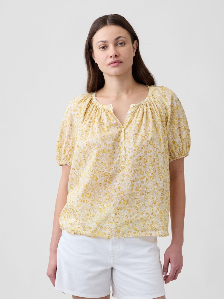 Gap Yellow Floral Oversized Puff Sleeve Top - Image 1 of 5
