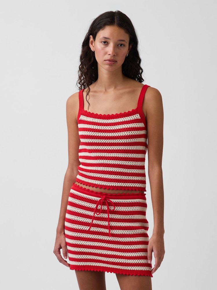 Gap Red/White Stripe Crochet Crop Knit Tank Top - Image 1 of 4