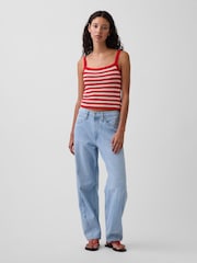 Gap Red/White Stripe Crochet Crop Knit Tank Top - Image 3 of 4