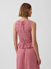 Gap Red Smocked Gingham Crop Peplum Sleeveless Top - Image 2 of 4