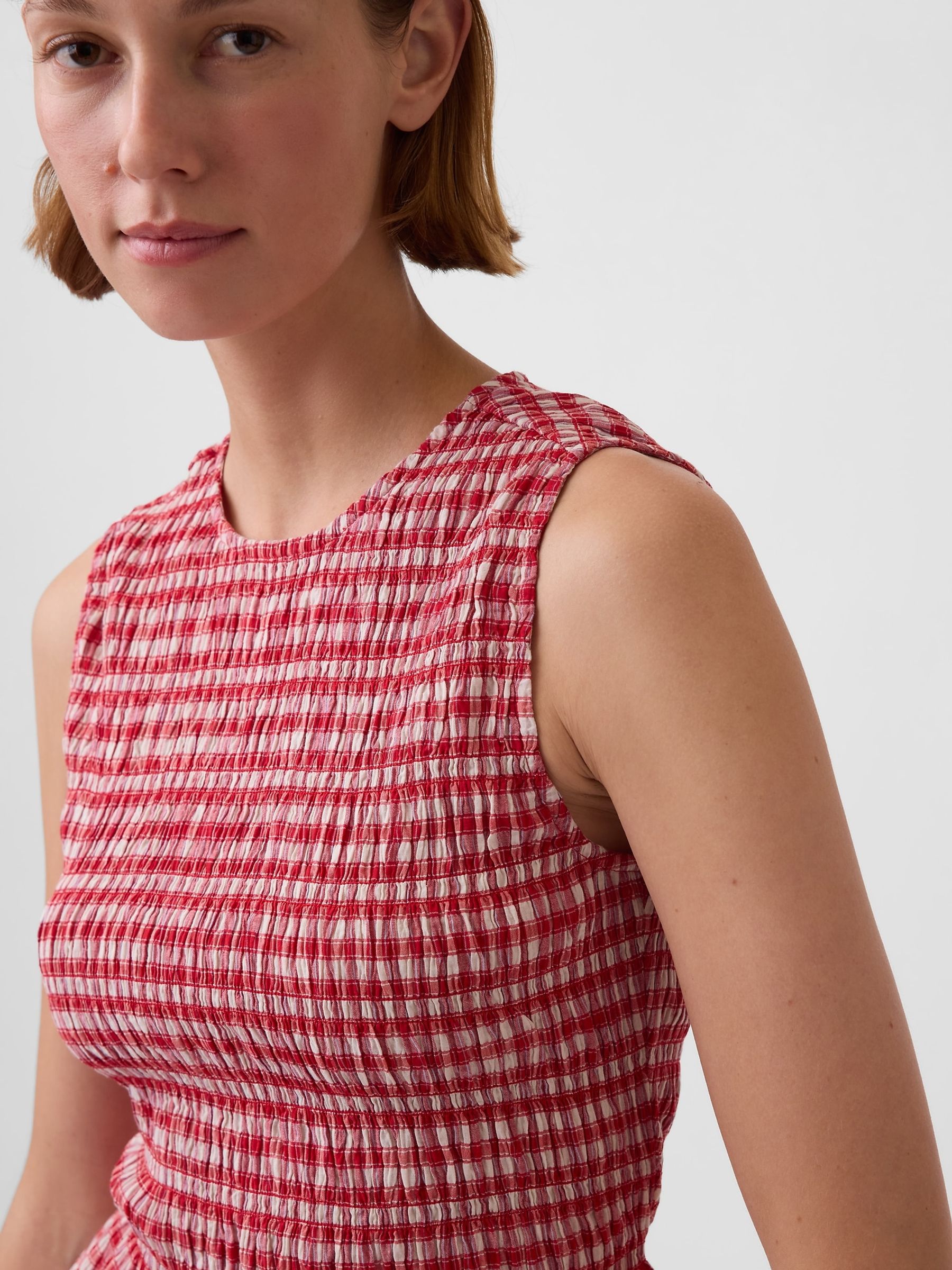 Buy Gap Red Smocked Gingham Crop Peplum Top from the Next UK