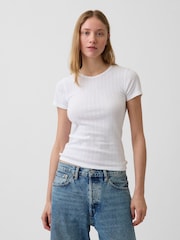 Gap White Pointelle Crew Neck Short Sleeve T-Shirt - Image 1 of 4