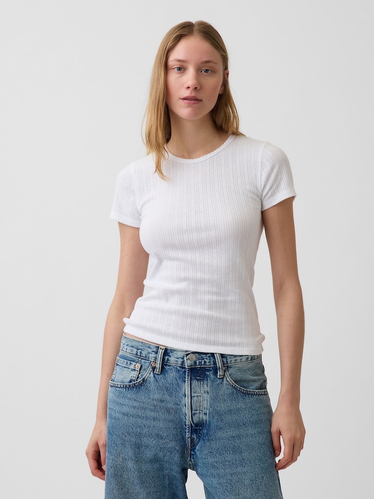 Gap White Pointelle Crew Neck Short Sleeve T-Shirt - Image 1 of 4
