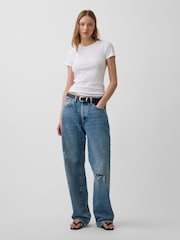 Gap White Pointelle Crew Neck Short Sleeve T-Shirt - Image 3 of 4