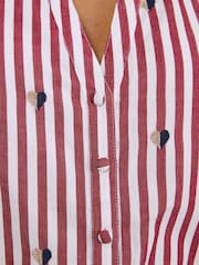 Love & Roses Burgundy Red Petite Stripe Bow Embroidered Long Sleeve Notch Neck Blouse - Image 5 of 5
