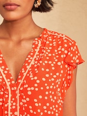 Love & Roses Orange Spot Flutter Sleeve Button Through Blouse - Image 2 of 4