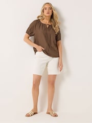 Long Tall Sally Brown Short Sleeve Boho Linen Blend Blouse - Image 3 of 6