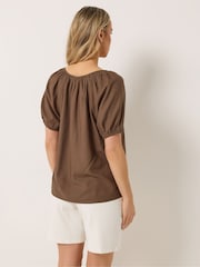 Long Tall Sally Brown Short Sleeve Boho Linen Blend Blouse - Image 4 of 6