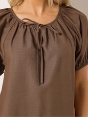 Long Tall Sally Brown Short Sleeve Boho Linen Blend Blouse - Image 5 of 6