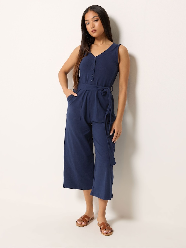 M&Co Blue Petite Sleeveless Jumpsuit - Image 1 of 5 M&Co Blue Petite Sleeveless Jumpsuit - Image 1 of 5